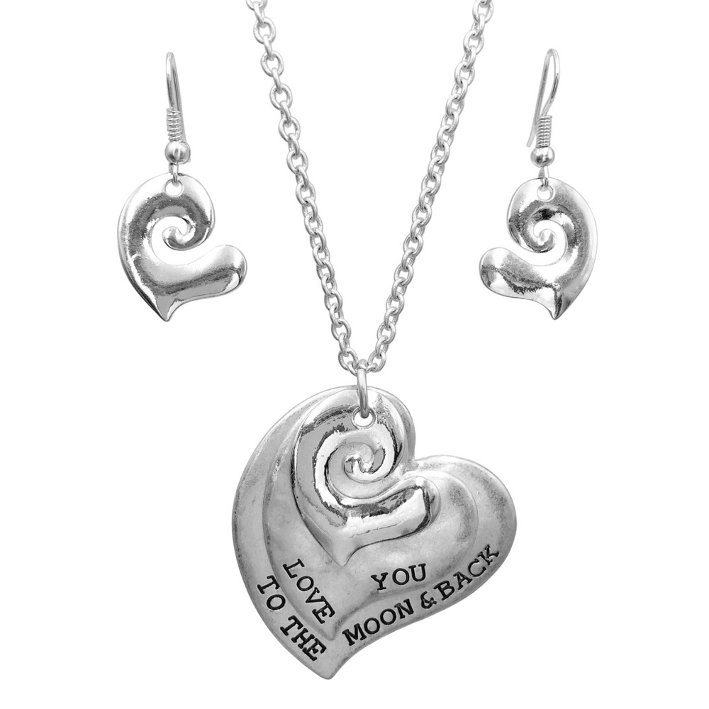 Love You To The Moon & Back Necklace Earrings Set